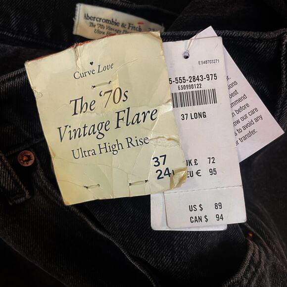 NWT Abercrombie 70s Vintage Flare Ultra High Rise Jeans Plus Size 24W Denim - Picture 7 of 7